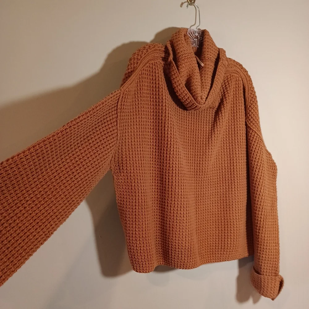 Free People Park City Waffle Knit Pullover Brown Size M